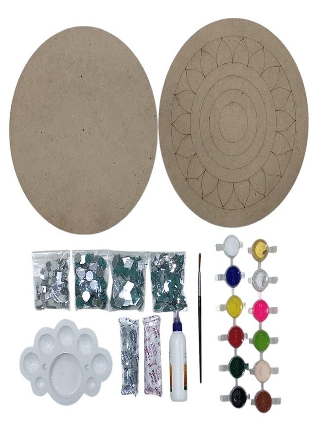 GreyArt MDF Craft Combo Kit Mandala Art, Resin Art & Painting Set with 1 Premarked 8-Inch Board, 1 Plain MDF Board, 12 Vibrant Colours, Brush, Fevicol, Colour Palette, Mould It Clay & Decorative Mirrors - Image 3